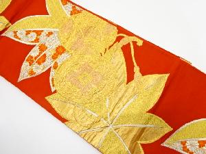 アンティーク　西陣まいづる製　鼓に楓・草花模様織り出し袋帯（着用可）